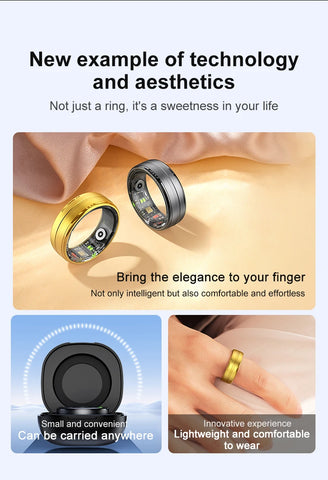 Smart Ring Men Women, Heart Rate and Blood Oxygen Monitor IP68 & 5ATM Waterproof Finger Ring, For Galaxy Ring