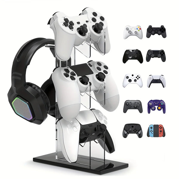 Universal 3-layer Controller Holder and Headphone Holder Game Accessories PS5 PS4 Storage Holder Black, White, Transparent