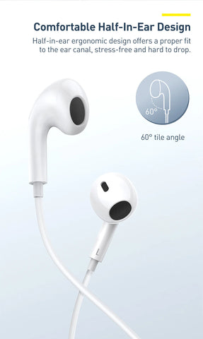 Baseus C17 In-ear Wired Earphone For Xiaomi Samsung NOTE 10 NOTE 20 S21 S20 Cellphone Headphones with Mic Wired Headsets